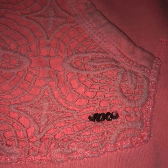 ROXY zip up sweatshirt hoodie,crocheted pocket detail, rope pull strings size M - Picture 3 of 10